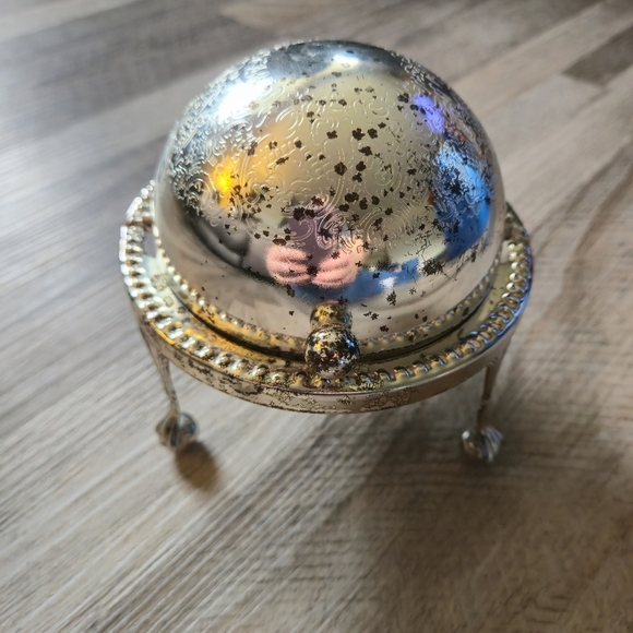 Vintage Other - Antique Silverplate Revolving Roll Top Dome Butter Dish Ornate Footed Caviar